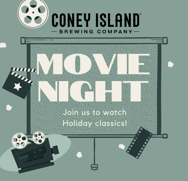 Movie Night. Watch the classics with us. Images of a film reel and movie camera