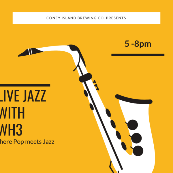 Illustration of a saxophone with text on a yellow background